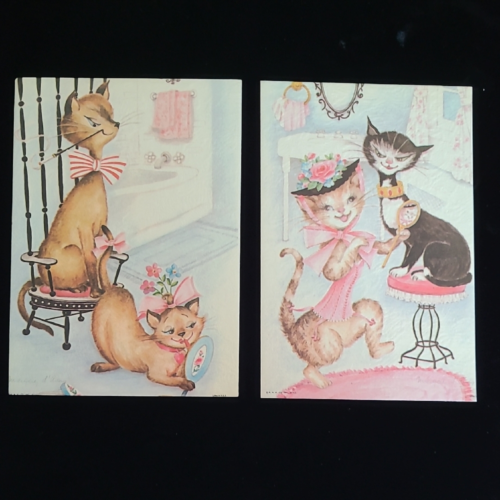 Vintage Margery D'Arcy Lithographs of Anthropomorphic Felines